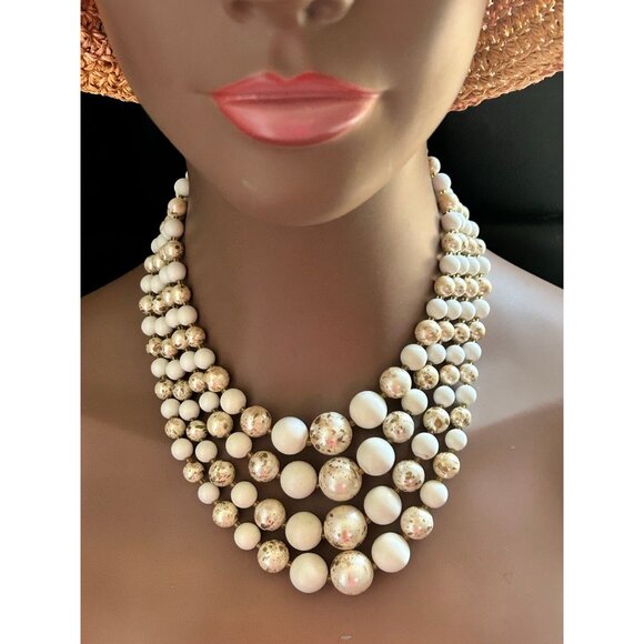 Multi-Strand Cream & White Beads Necklace - Picture 6 of 7